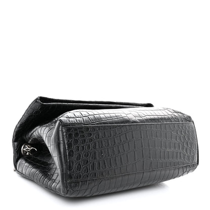 Saint Laurent Calfskin Crocodile Embossed Medium West Hollywood Monogram Fold-Over Black 4 of 10