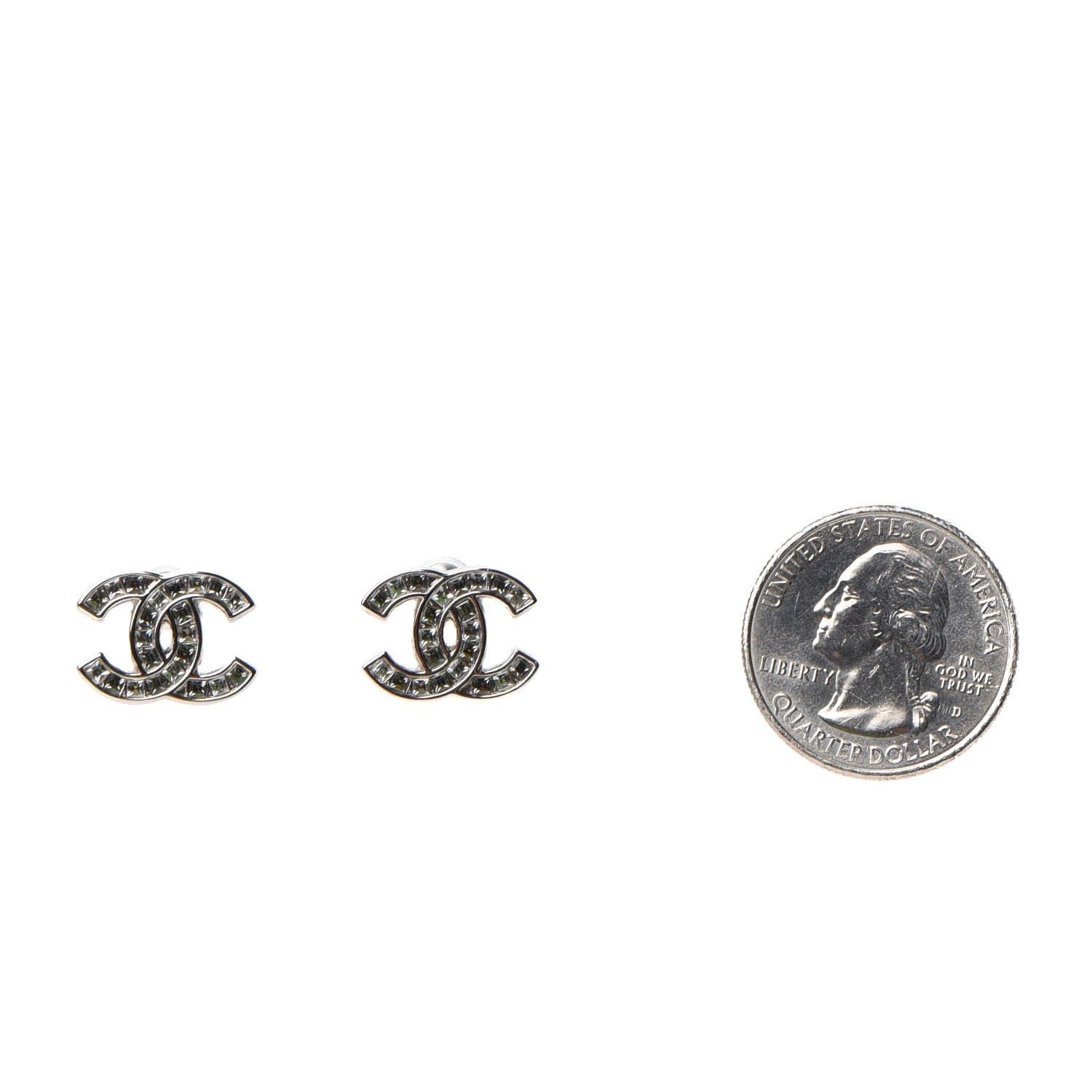 Chanel Baguette Crystal CC Earrings Silver Grey 2 of 5