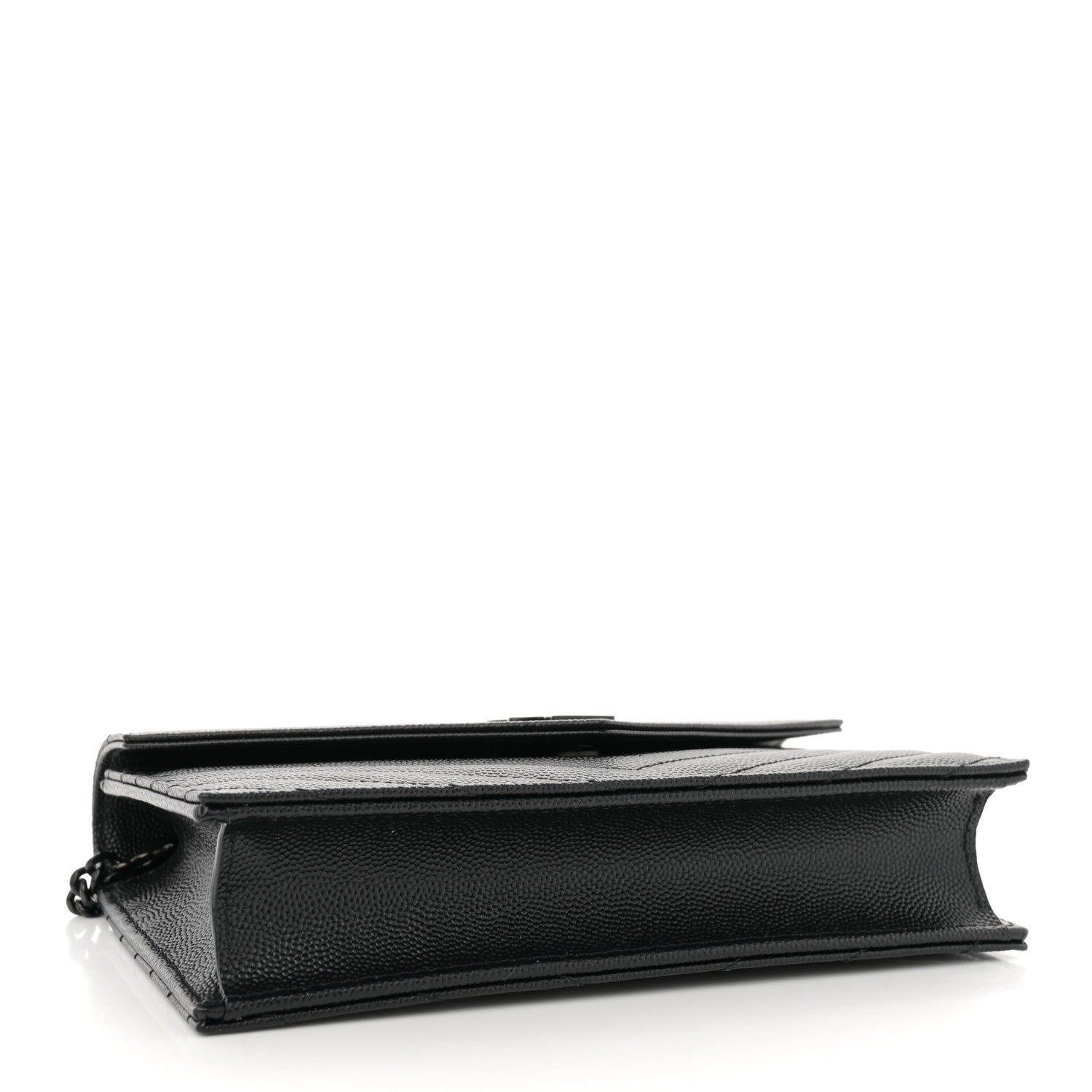 Saint Laurent Grain De Poudre Matelasse Chevron Monogram Monochrome Envelope Chain Wallet Black 4 of 11