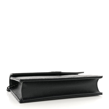 Saint Laurent Grain De Poudre Matelasse Chevron Monogram Monochrome Envelope Chain Wallet Black 4 of 11