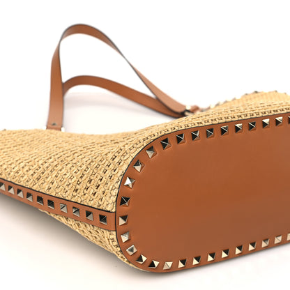 Valentino Garavani Synthetic Raffia Calfskin Rockstud Garden Tote Bag Natural Almond 8 of 9