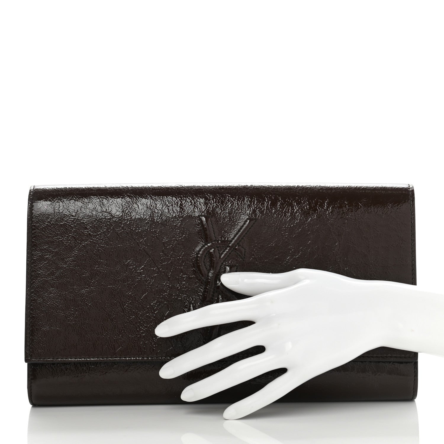 Saint Laurent Textured Patent Monogram Large Belle De Jour Clutch Dark Brown 2 of 7
