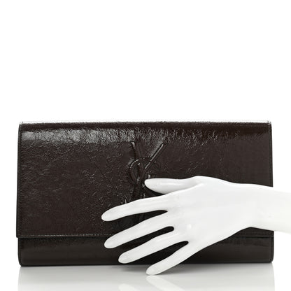 Saint Laurent Textured Patent Monogram Large Belle De Jour Clutch Dark Brown 2 of 7