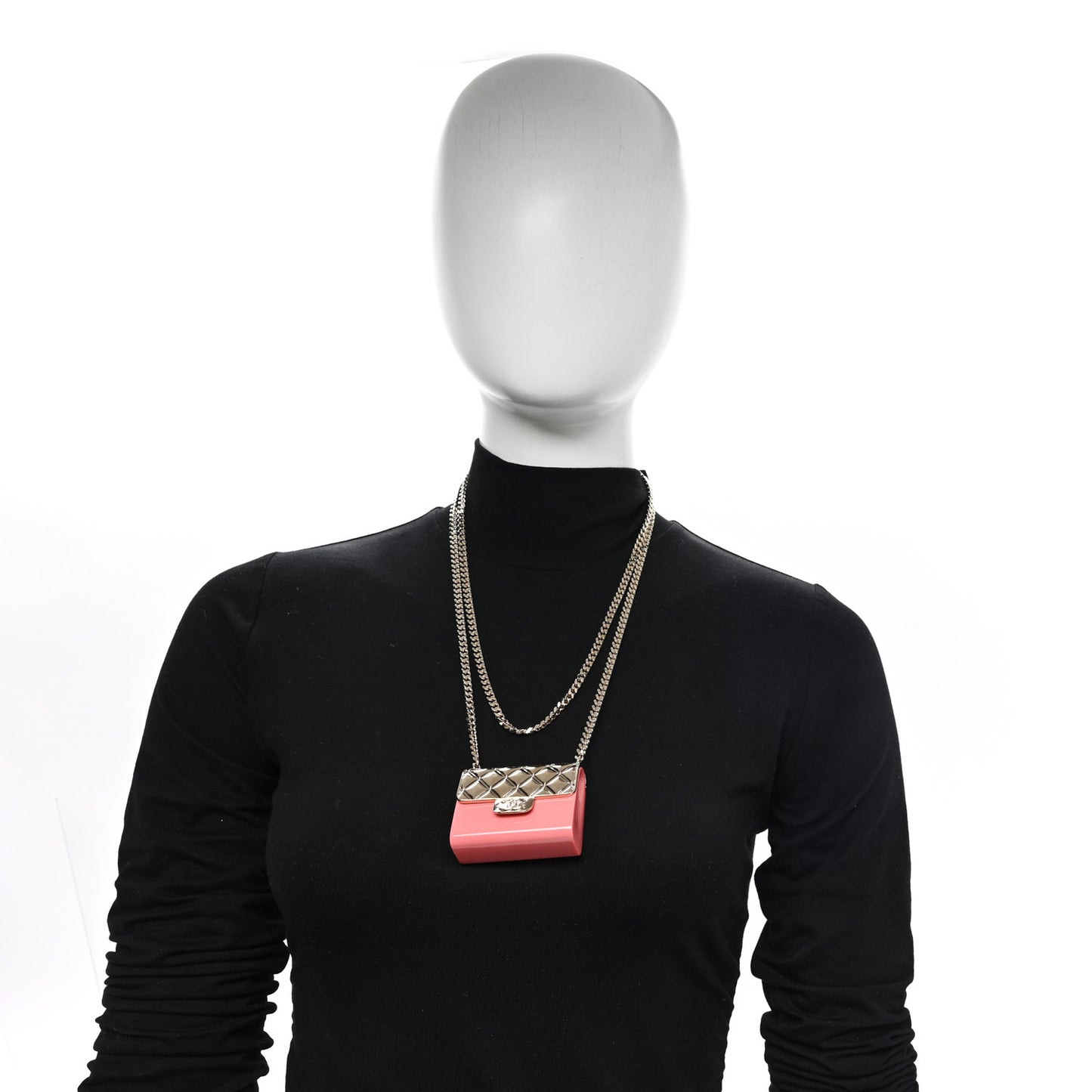 Metal Resin Lambskin Flap Bag Long Necklace Gold Red
