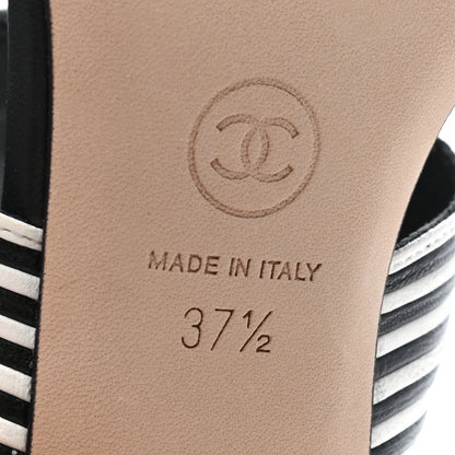 Chanel Lambskin Braided Striped Sandals 37.5 Black White 6 of 7
