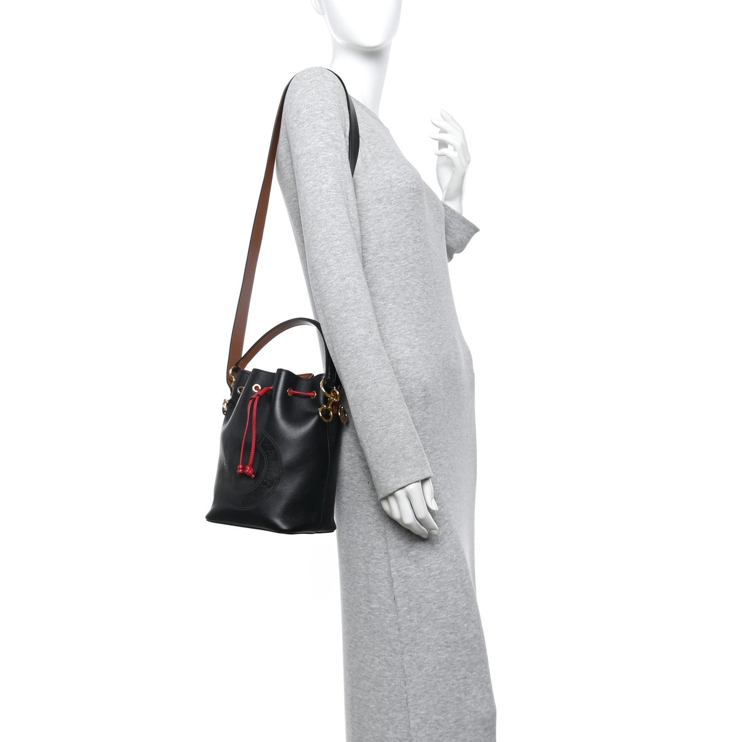 Vitello Grace F is Fendi Stamp Patch Perforated Small Mon Tresor Bucket Bag Black