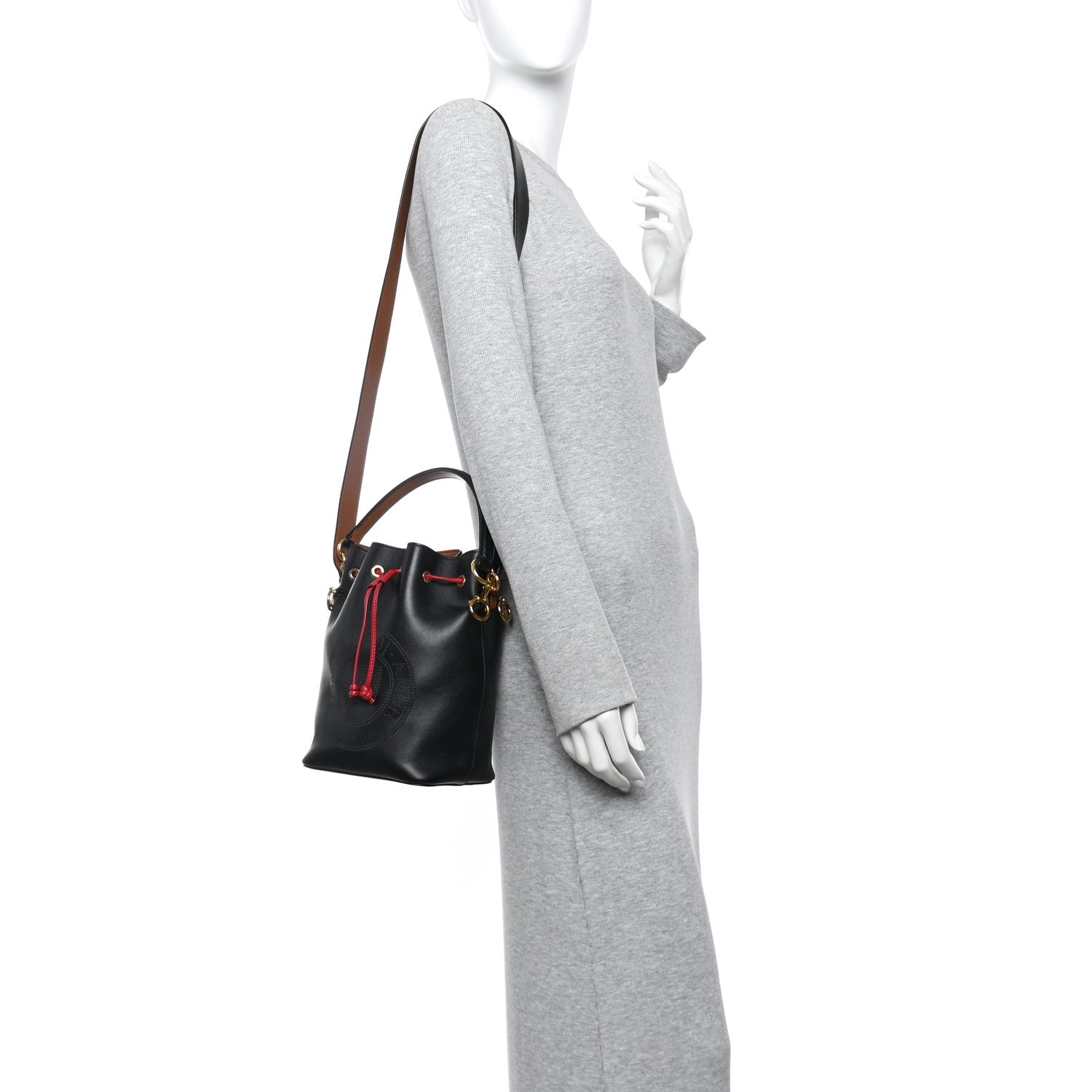 Fendi Vitello Grace F is Fendi Stamp Patch Perforated Small Mon Tresor Bucket Bag Black 2 of 9