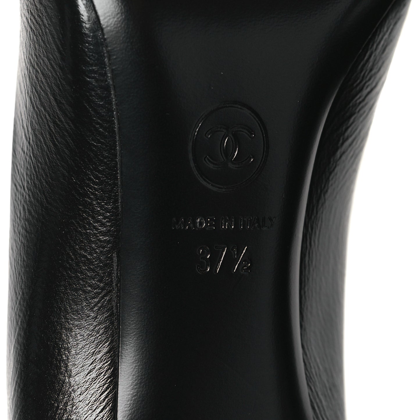 Shiny Calfskin Grosgrain Cap Toe CC Pearl Pumps 37.5 Black