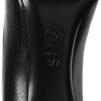Chanel Shiny Calfskin Grosgrain Cap Toe CC Pearl Pumps 37.5 Black 7 of 10