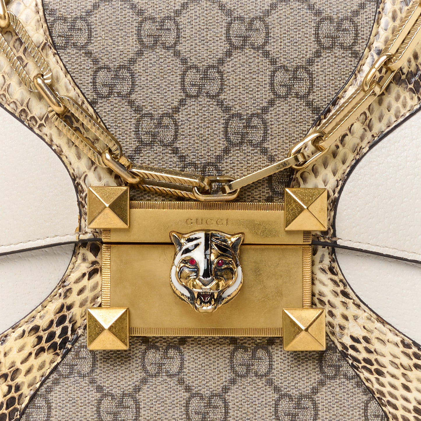 GG Supreme Monogram Small Osiride Top Handle Bag Beige Gold