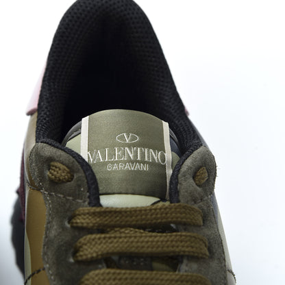Valentino Garavani Nappa Suede Camouflage Mens Rockrunner Sneakers 42 Marine Army Green Cerise 10 of 13