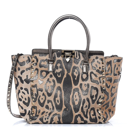 Valentino Garavani Calf Hair Leopard Print Rockstud Double Handle Tote 1 of 13