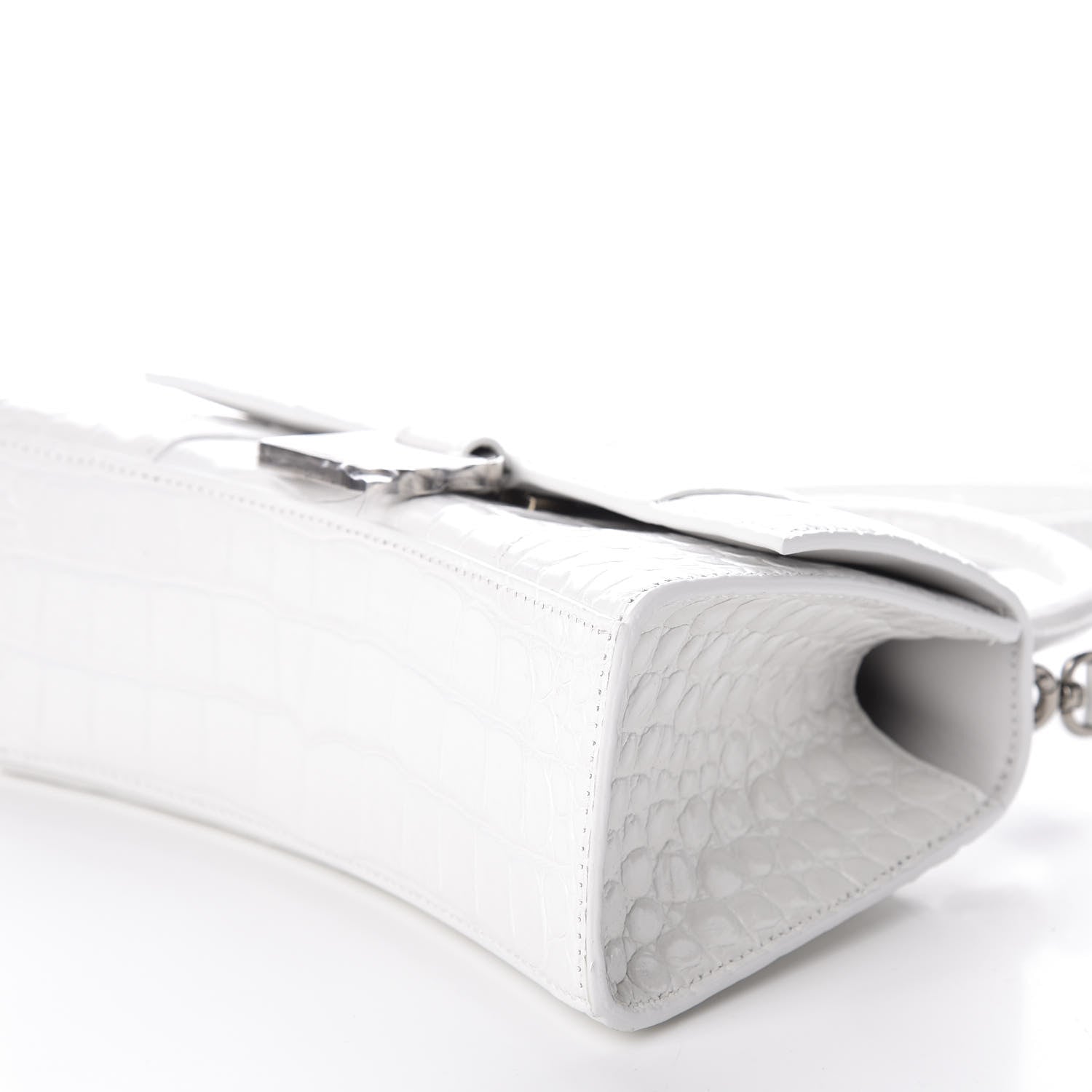 Balenciaga Shiny Calfskin Crocodile Embossed Hourglass Top Handle Bag XS White 7 of 8