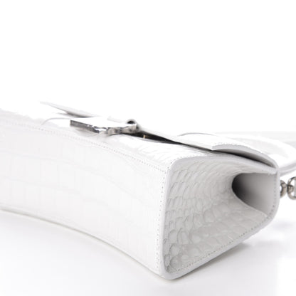 Balenciaga Shiny Calfskin Crocodile Embossed Hourglass Top Handle Bag XS White 7 of 8