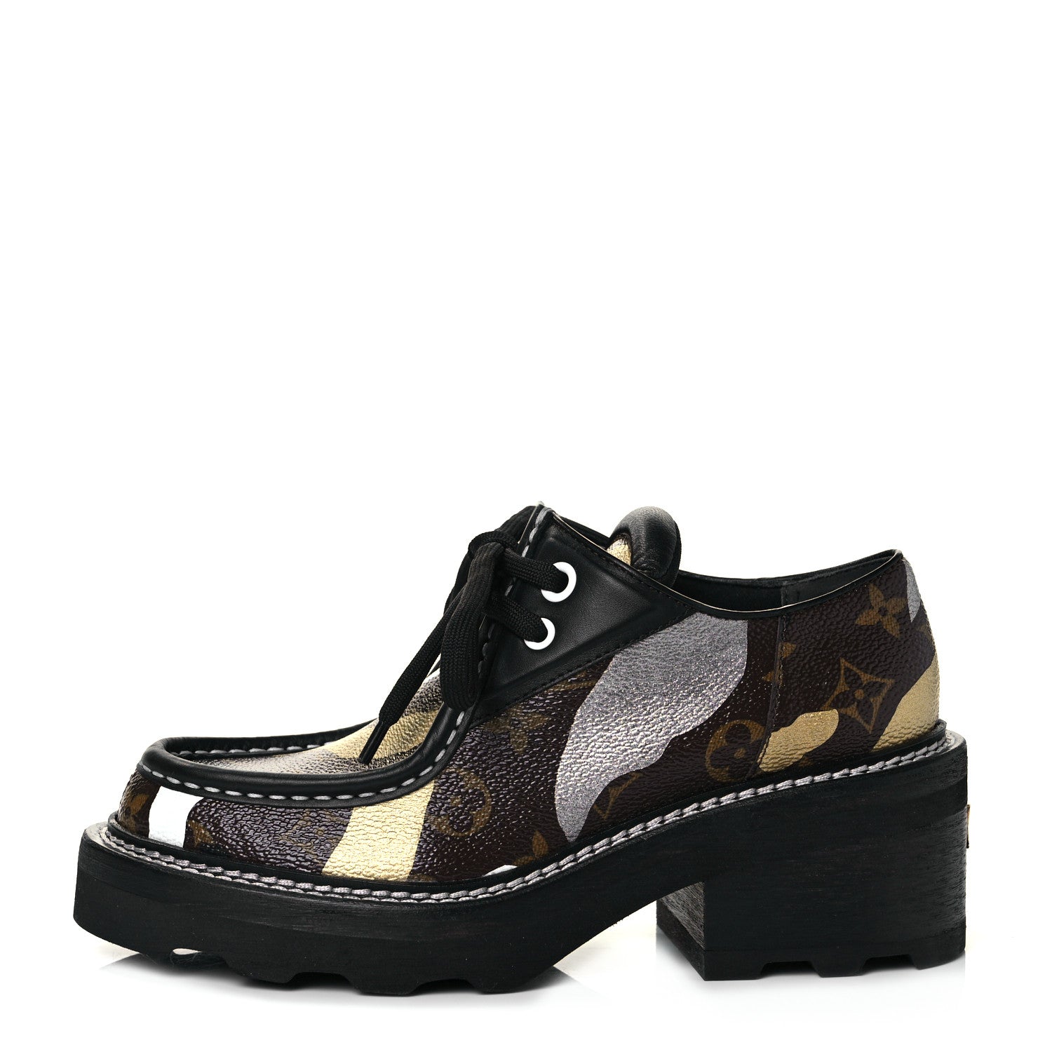 Louis Vuitton X LOL Monogram Calfskin Beaubourg Platform Derby Shoes 36 Gold Silver 1 of 9