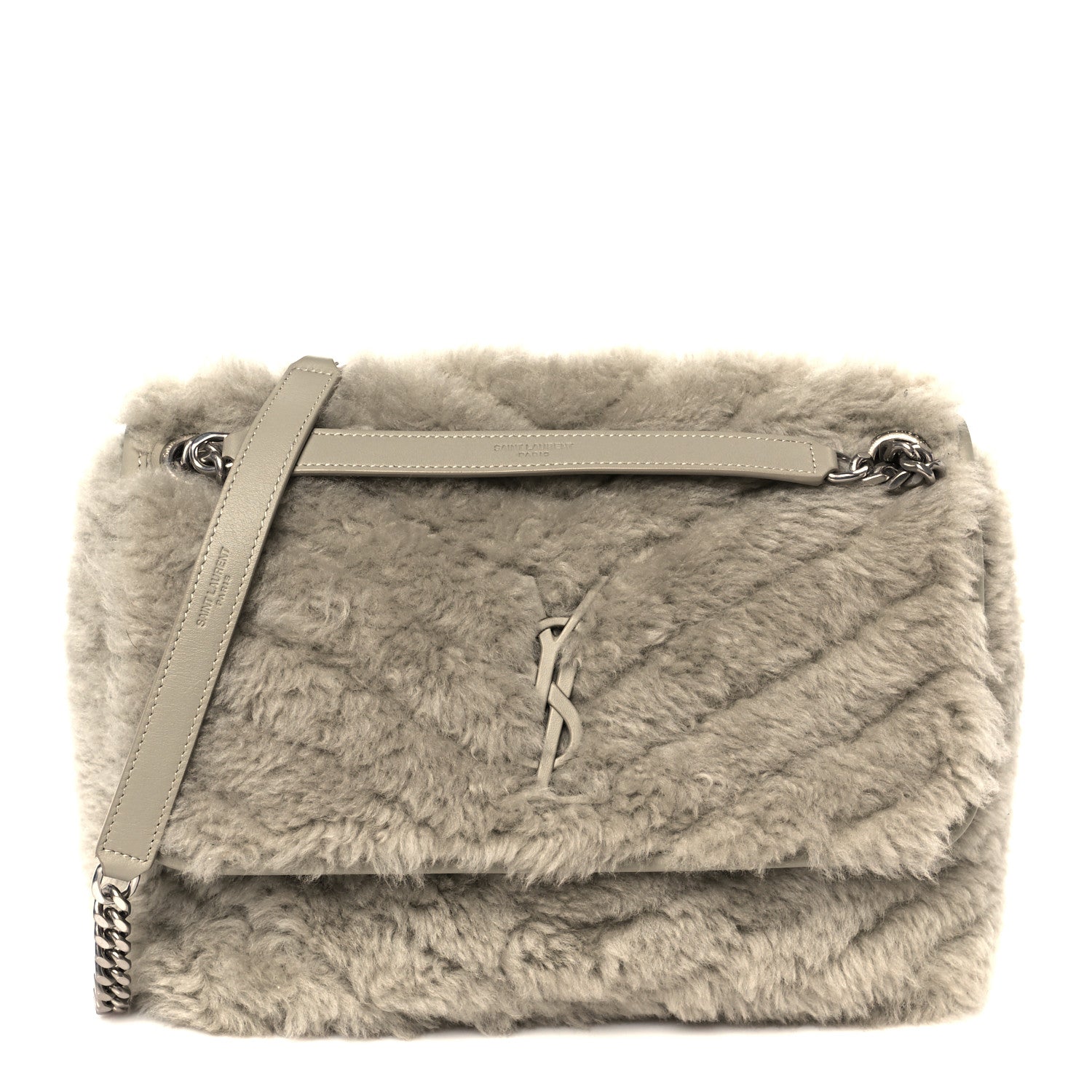 Saint Laurent Calfskin Shearling Monogram Medium Niki Chain Satchel Grey 1 of 11
