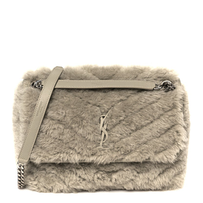Saint Laurent Calfskin Shearling Monogram Medium Niki Chain Satchel Grey 1 of 11