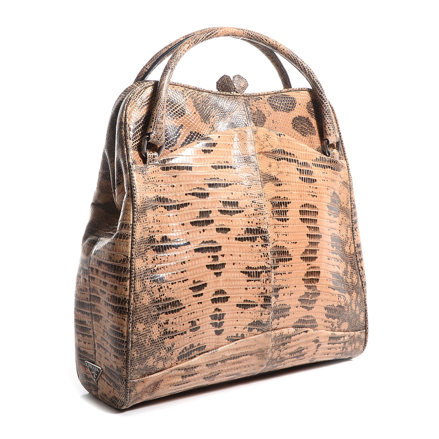 Prada Lizard Kiss Lock Frame Bag Beige 3 of 7