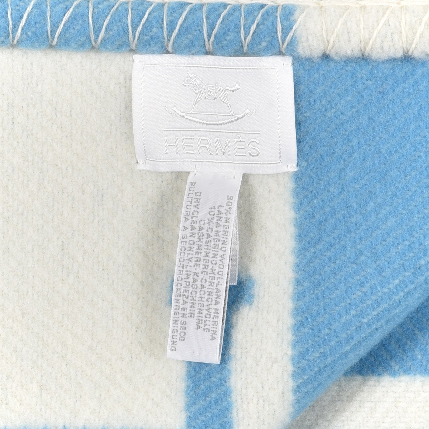 Hermes Wool Cashmere Avalon Baby Blanket Bleu Genievre White 4 of 4