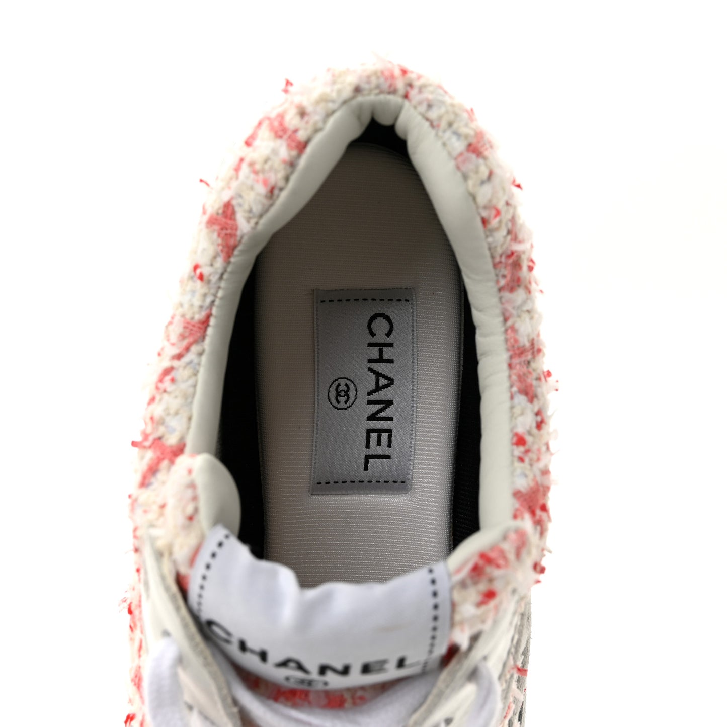 Tweed Suede Calfskin Womens CC Sneakers 40 Ecru Pink Red White