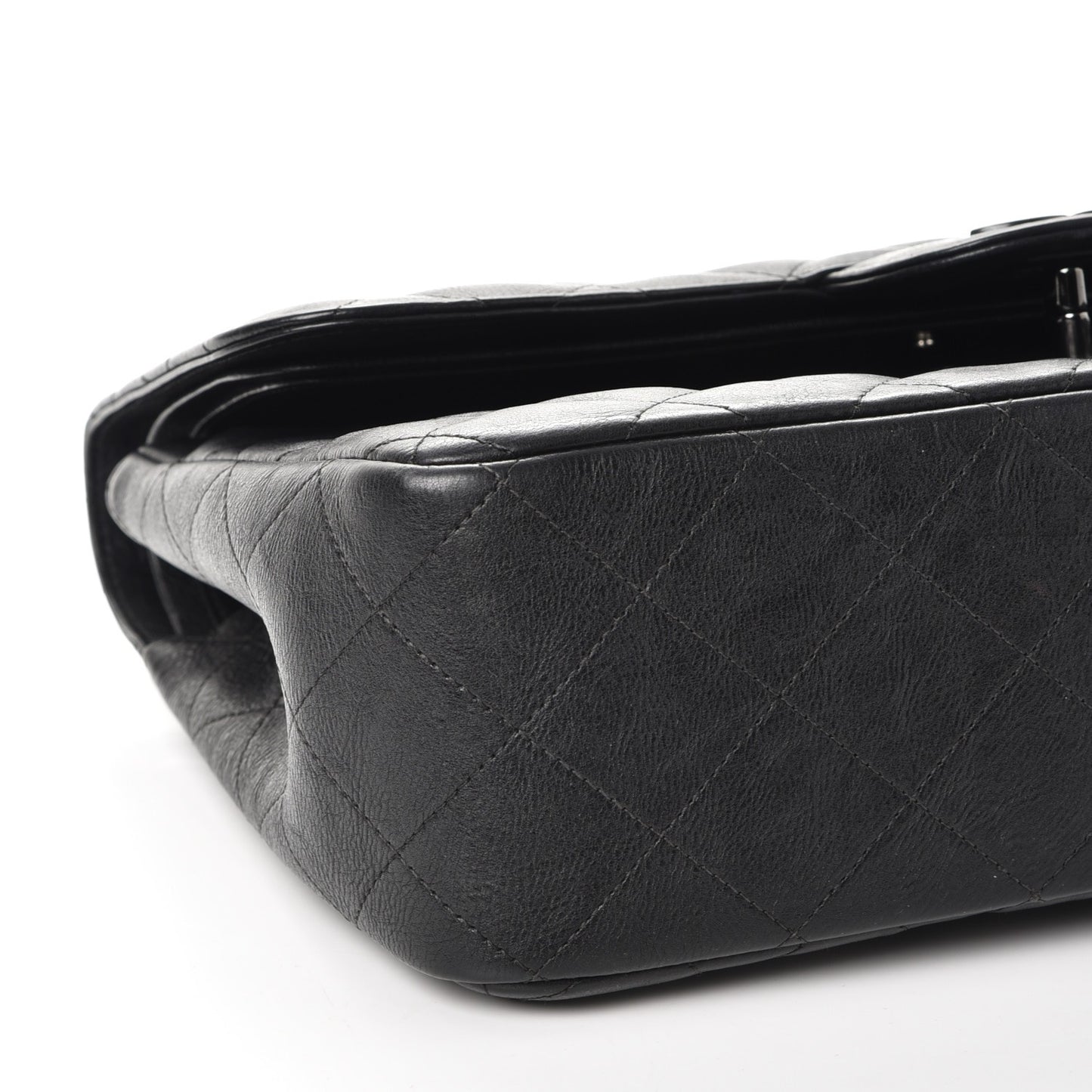 Crumpled Calfskin Quilted Jumbo Double Flap So Black