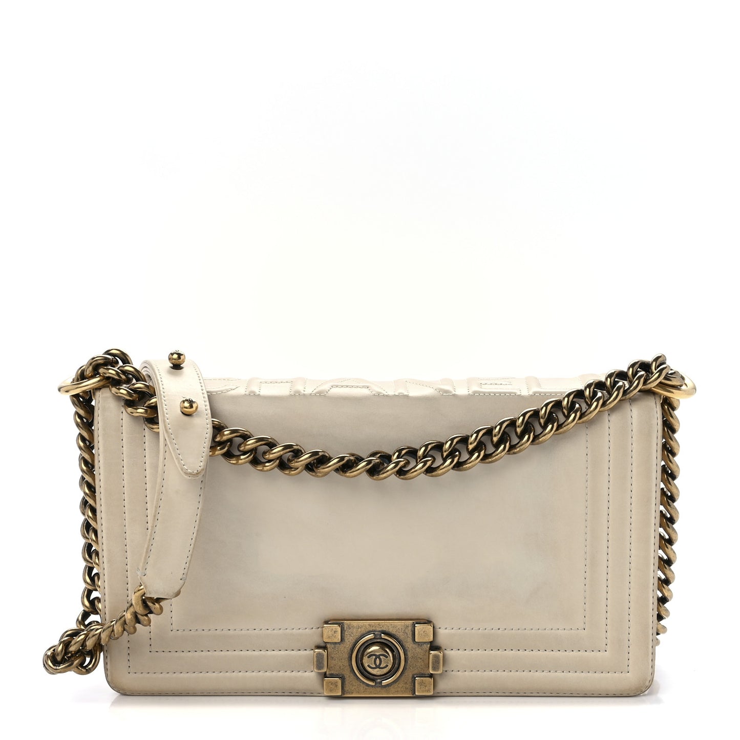 Glazed Calfskin Medium Boy Flap White