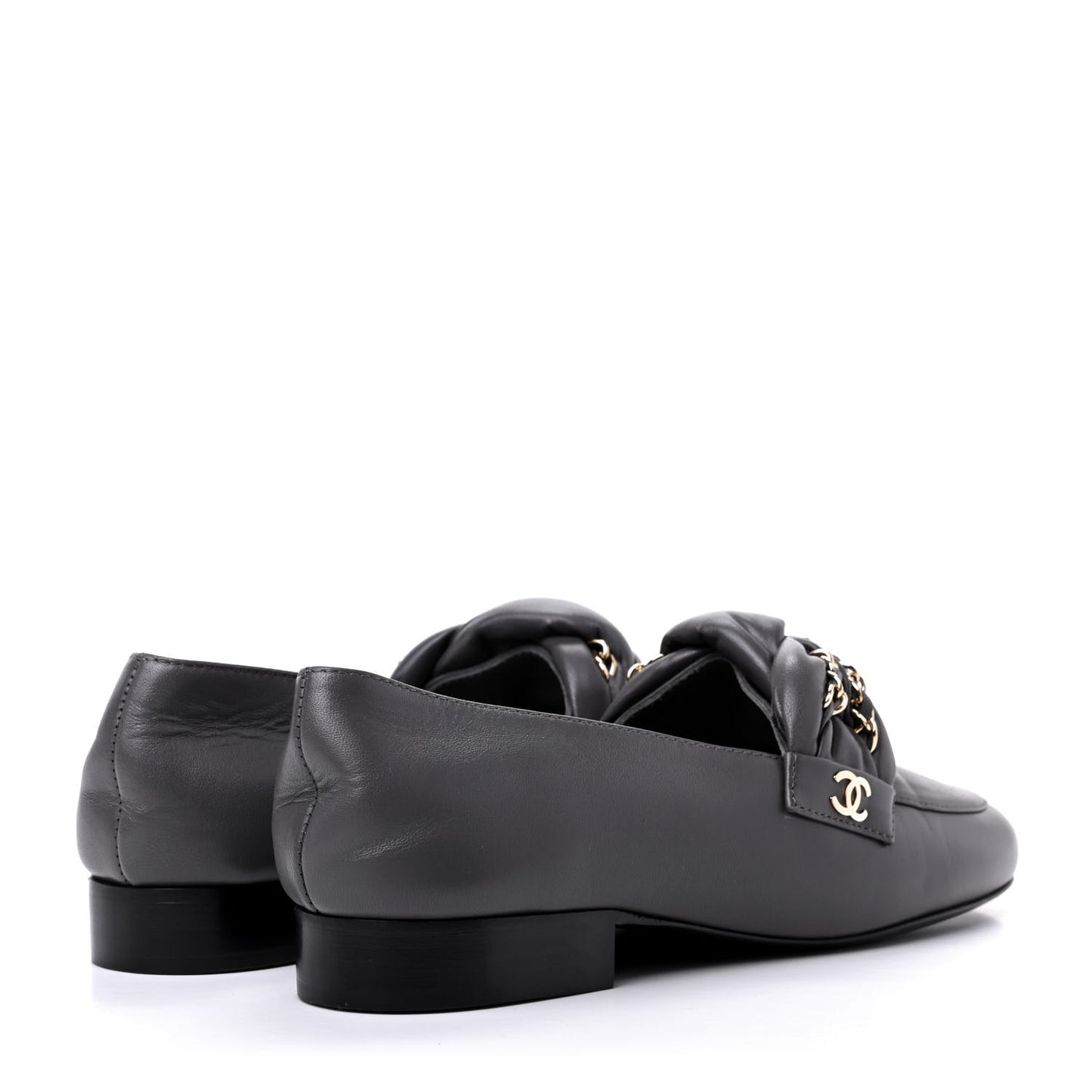 Lambskin CC Braided Chain Loafers 35.5 Grey