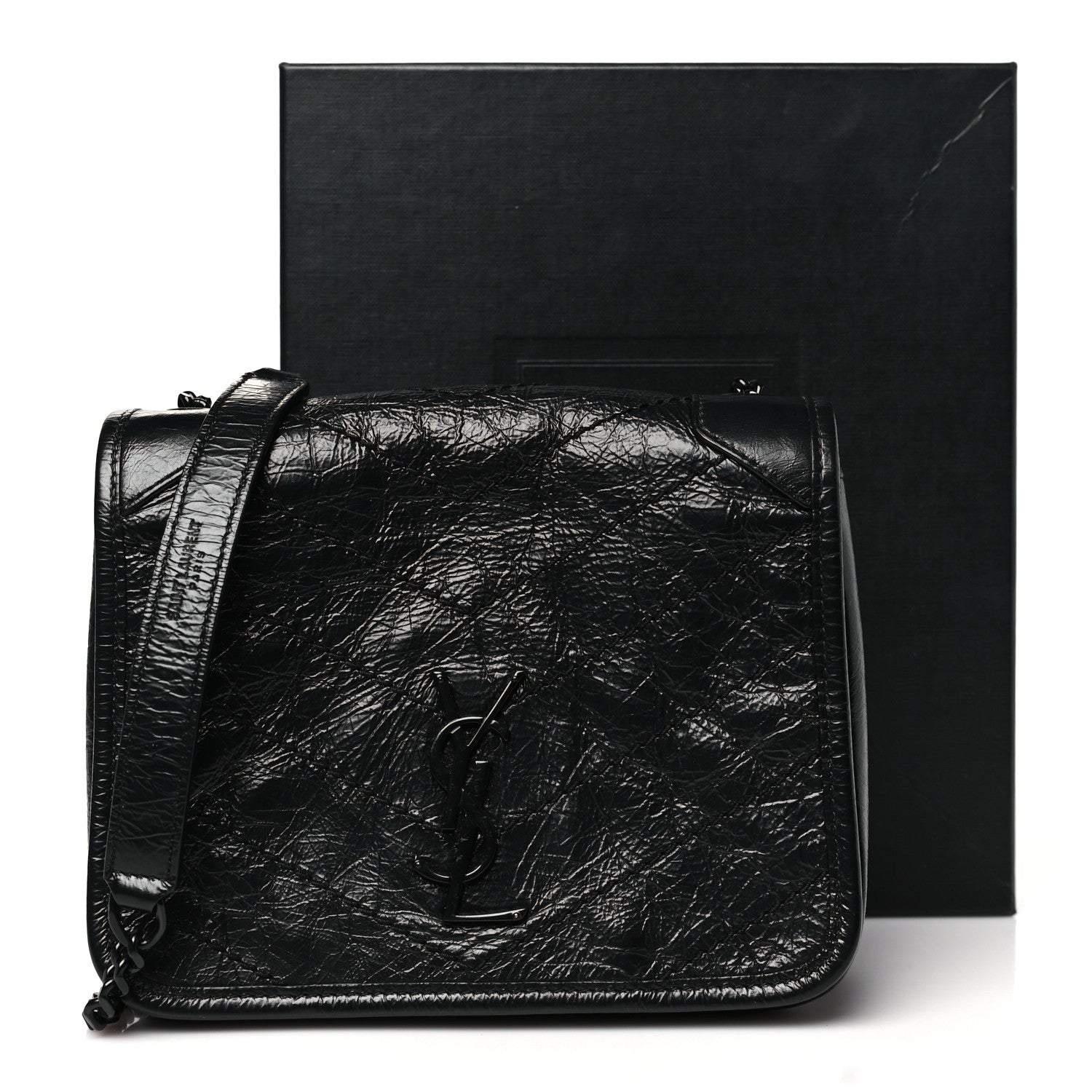Saint Laurent Crinkled Calfskin Matelasse Monogram Niki Chain Wallet Black 11 of 11