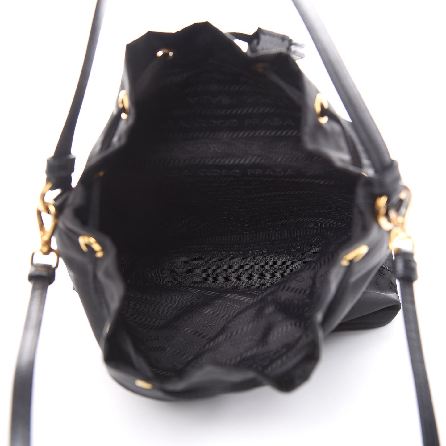 Saffiano Tessuto Nylon Mini Bucket Crossbody Bag Black