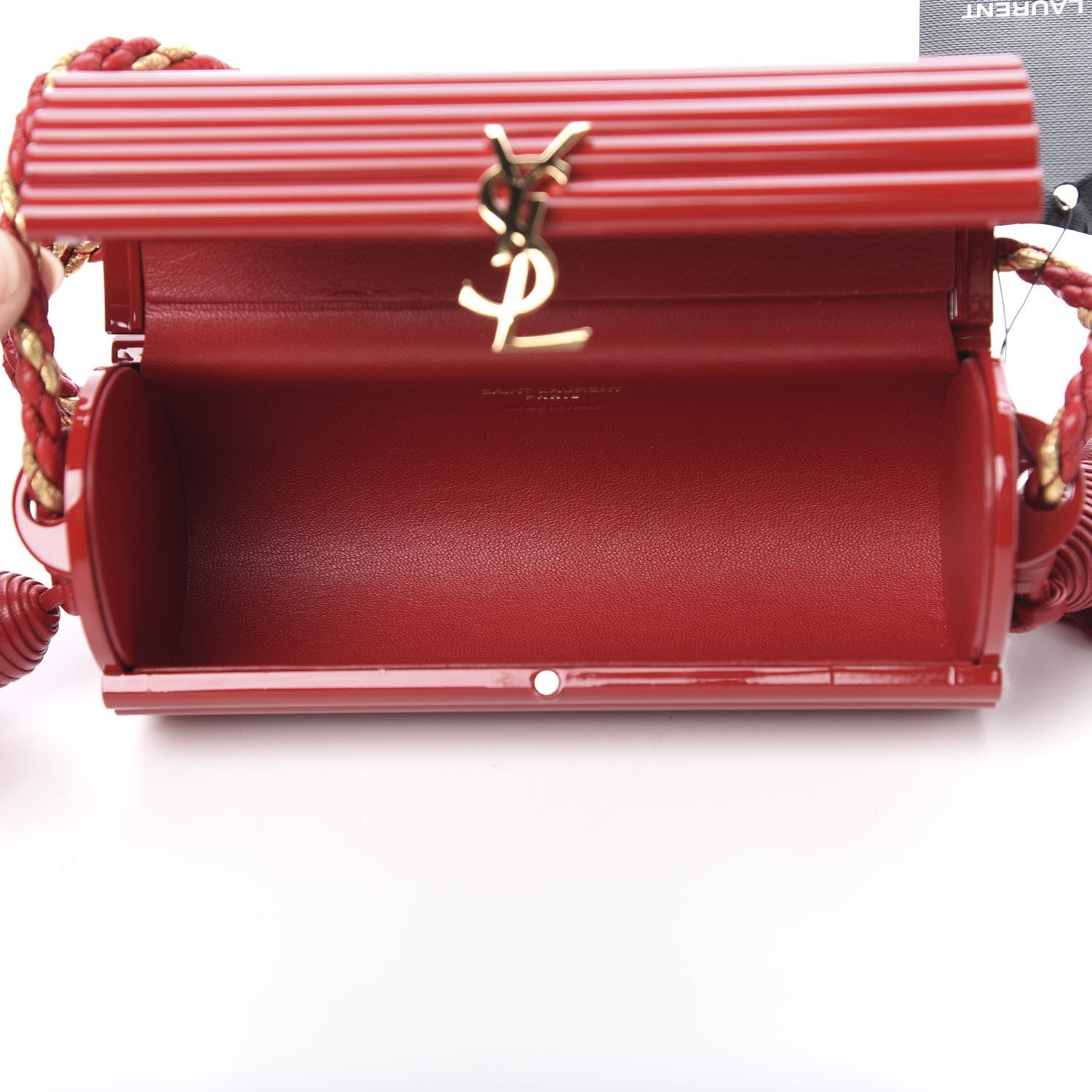 Saint Laurent Ribbed Plexiglass Lambskin Fringe Monogram Opium Box Bag Red 5 of 10