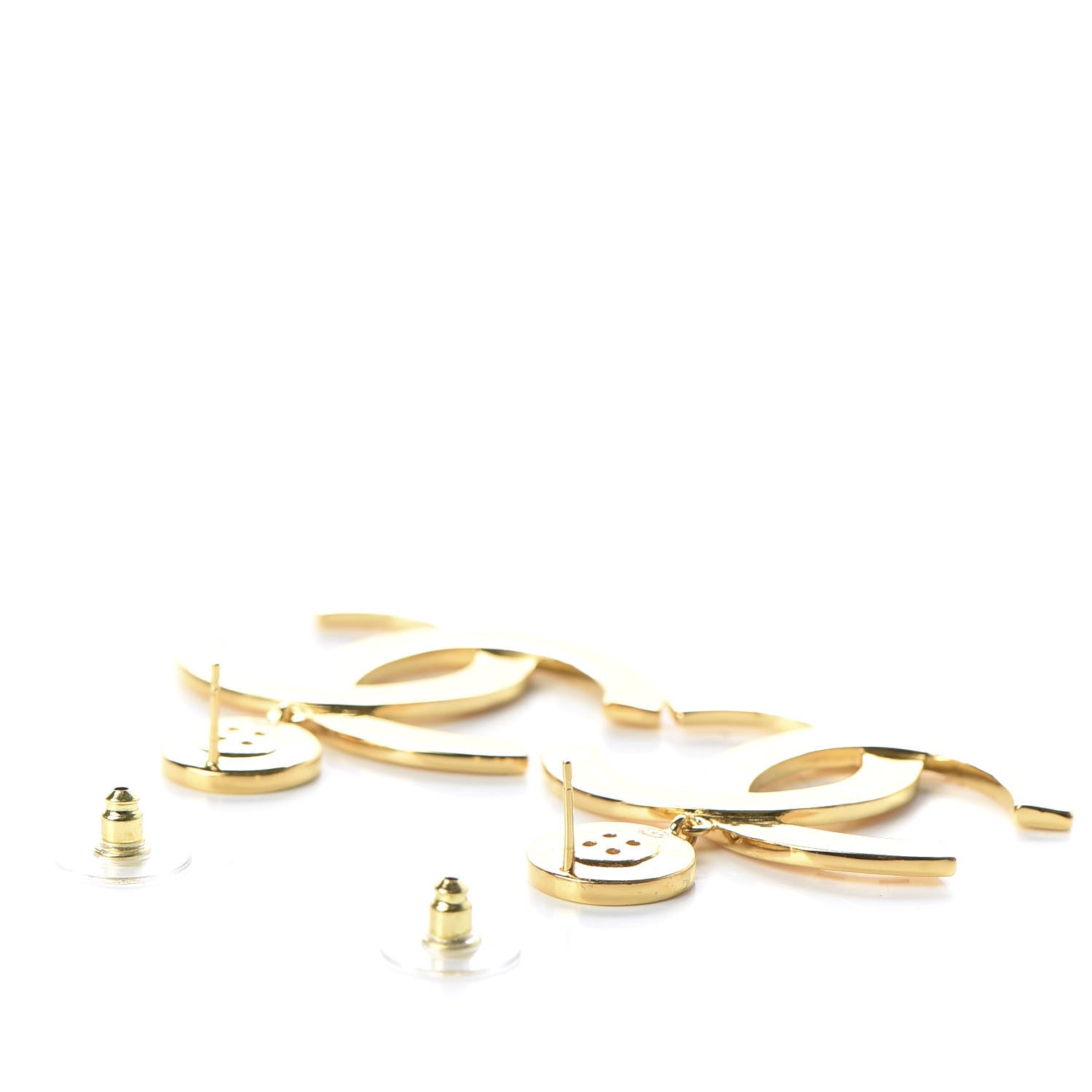 Chanel Metal Large Paris Button Earrings Gold 3 of 5