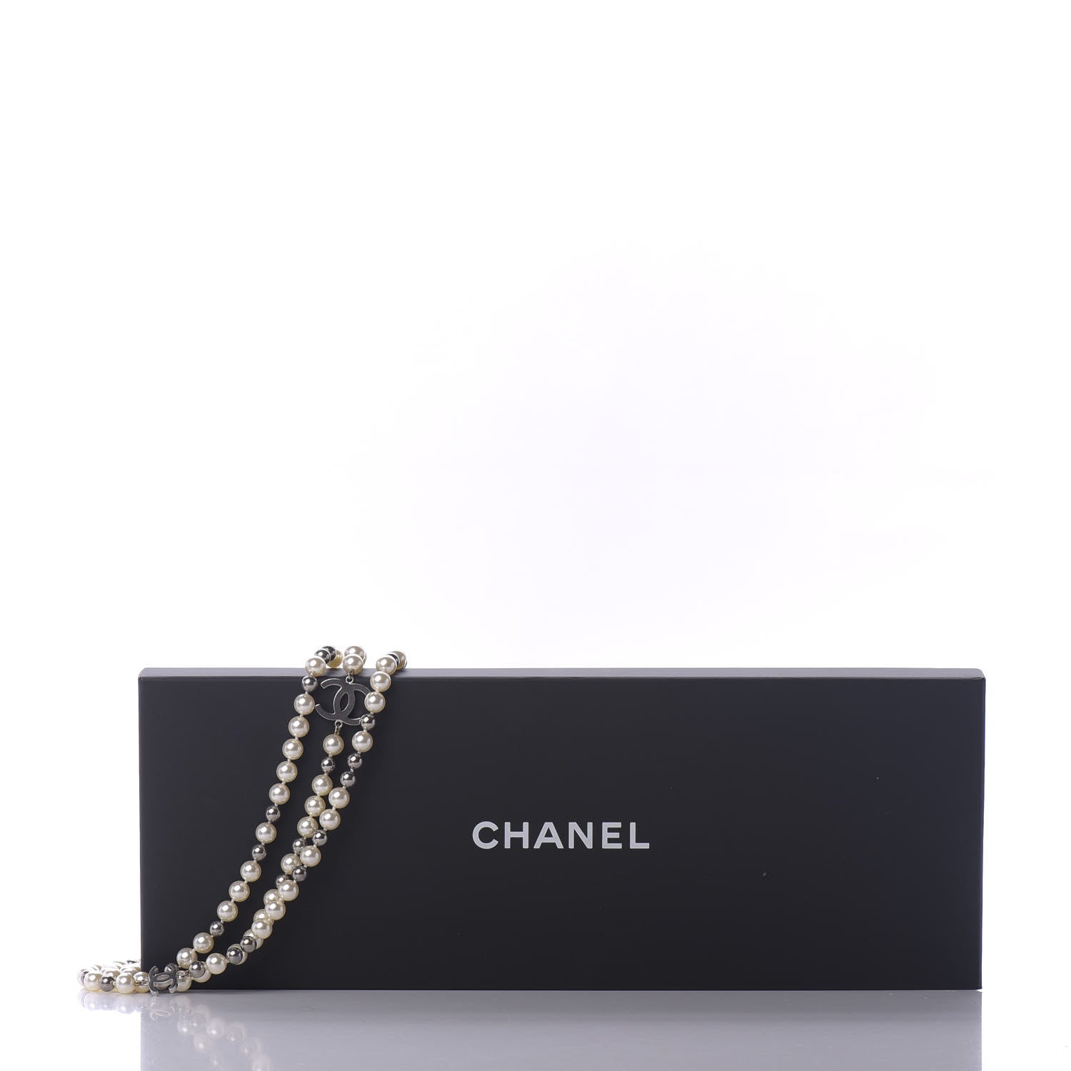 Chanel Pearl CC Long Necklace Silver Pearly White Grey 8 of 8
