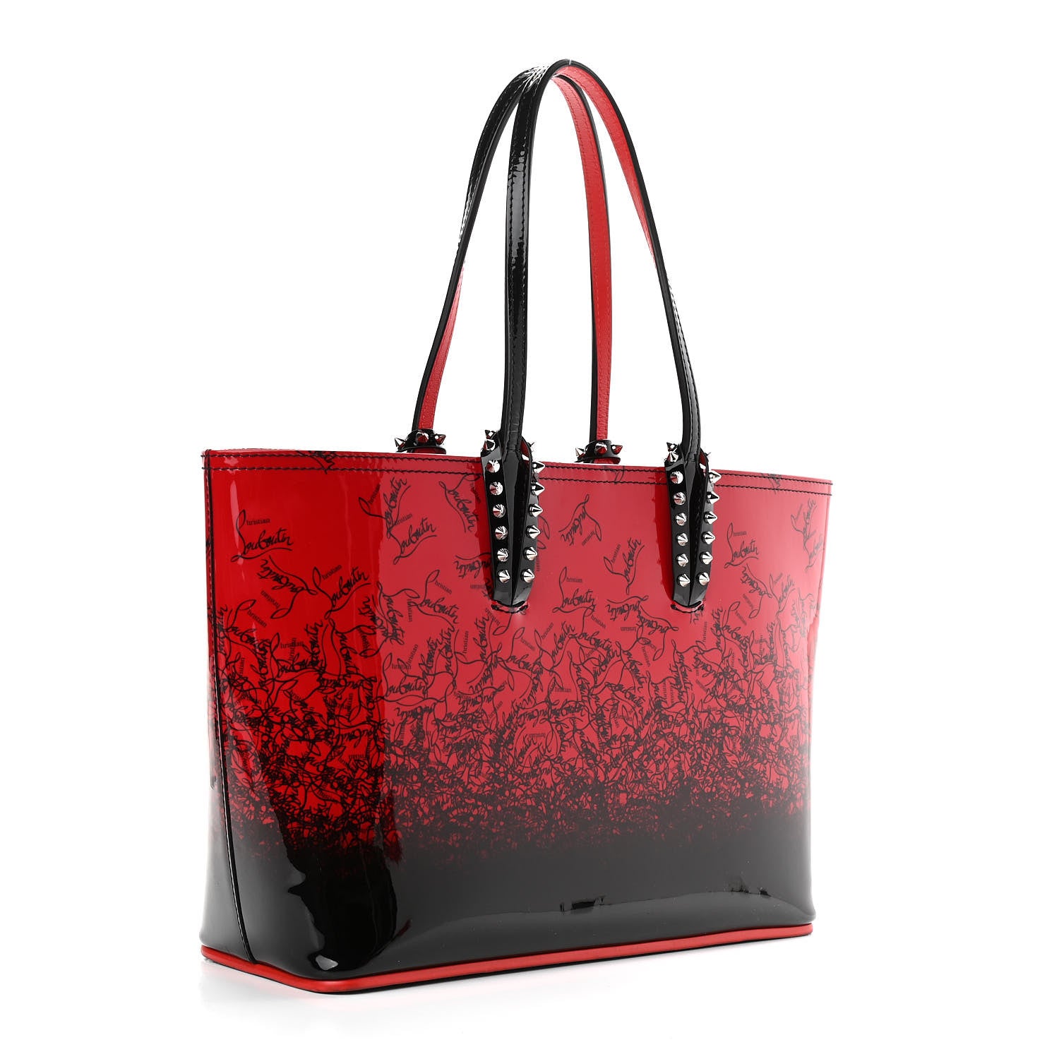 Christian Louboutin Patent Calfskin Spikes East West Cabata Tote Red Black 4 of 11
