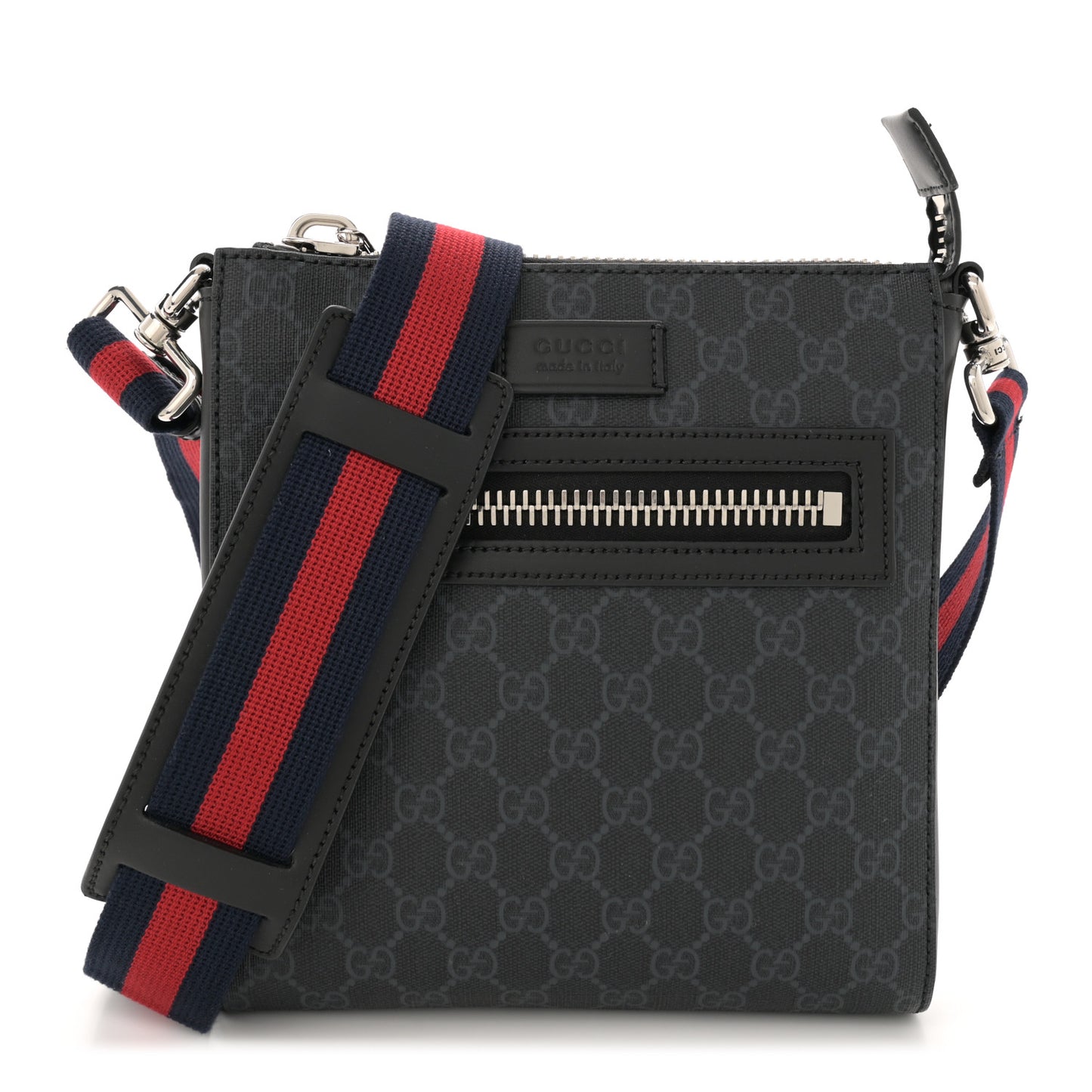 GG Supreme Monogram Web Small Flat Messenger Bag Black Grey