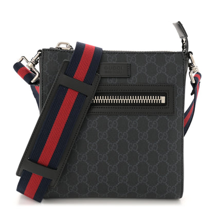 Gucci GG Supreme Monogram Web Small Flat Messenger Bag Black Grey 1 of 10