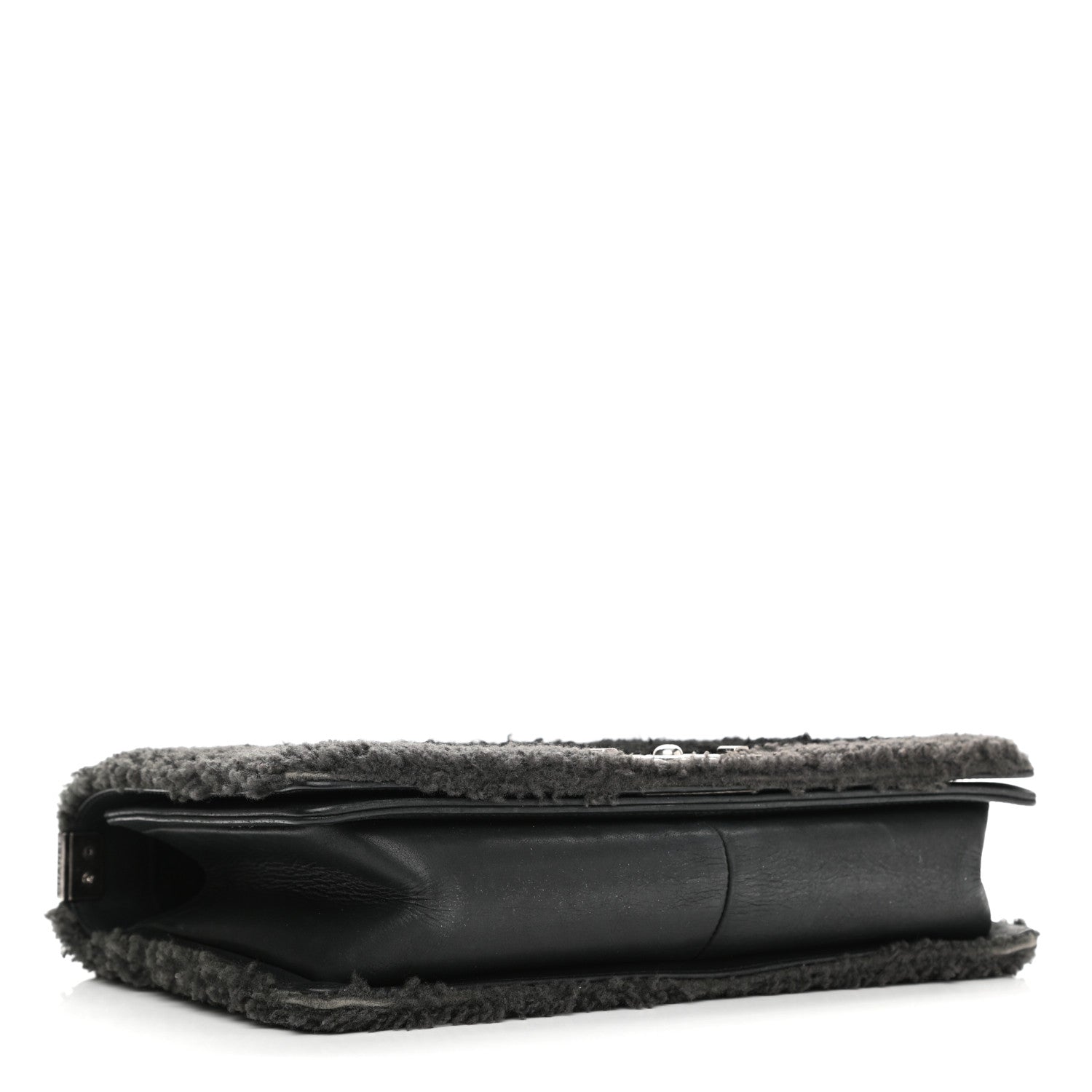 Chanel Shearling Iridescent Calfskin Medium Boy Flap Black Grey 4 of 13