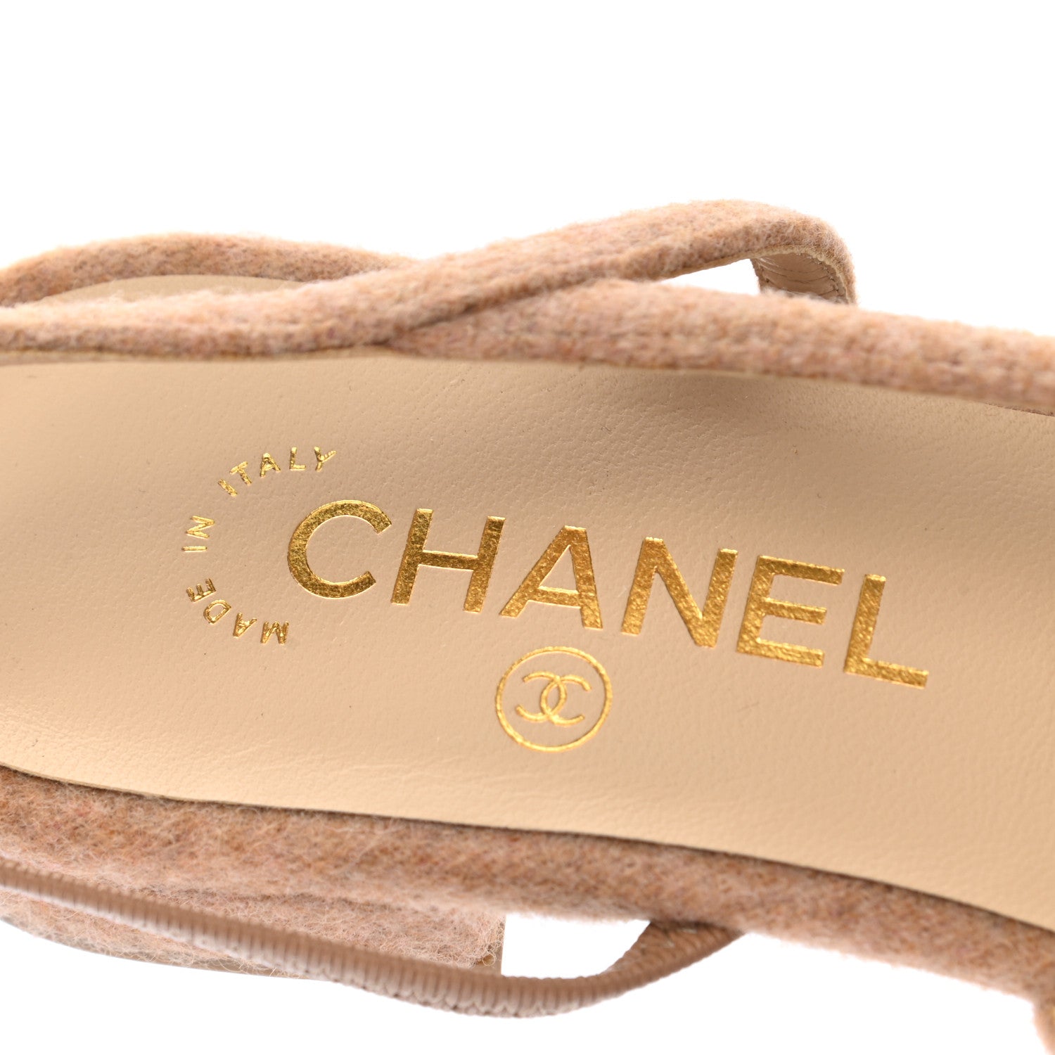 Chanel Wool Cap Toe CC Slingback Flat 40 Beige Pink 7 of 8