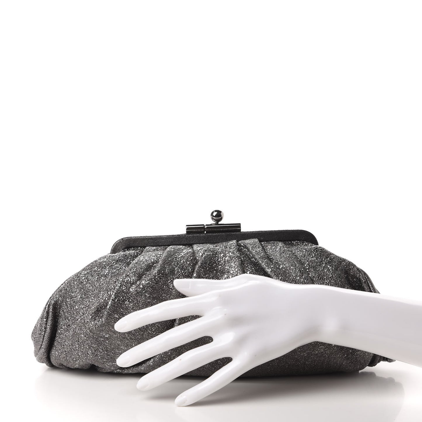 Metallic Crackled Calfskin Monte Carlo Clutch Dark Silver