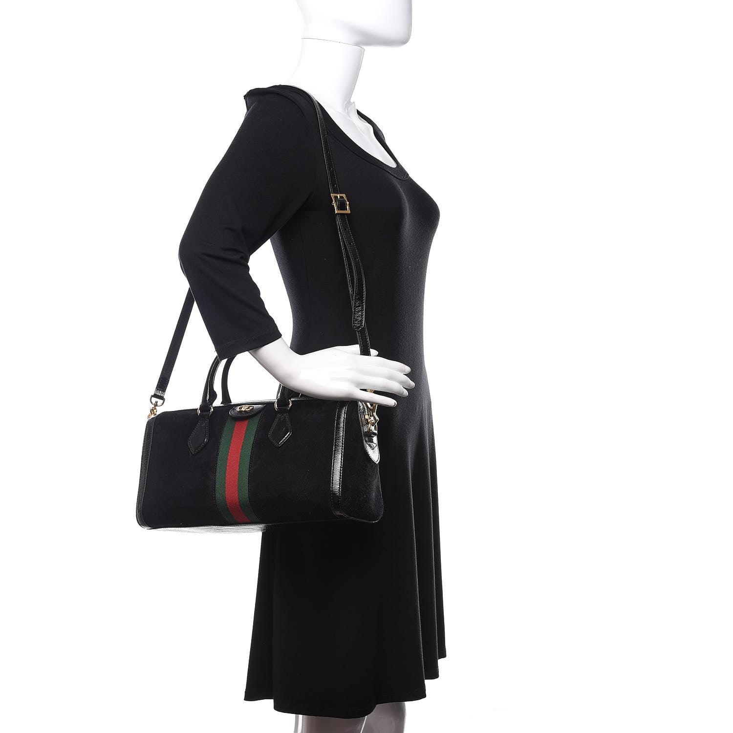 Gucci Suede Patent GG Web Medium Ophidia Boston Black 2 of 11