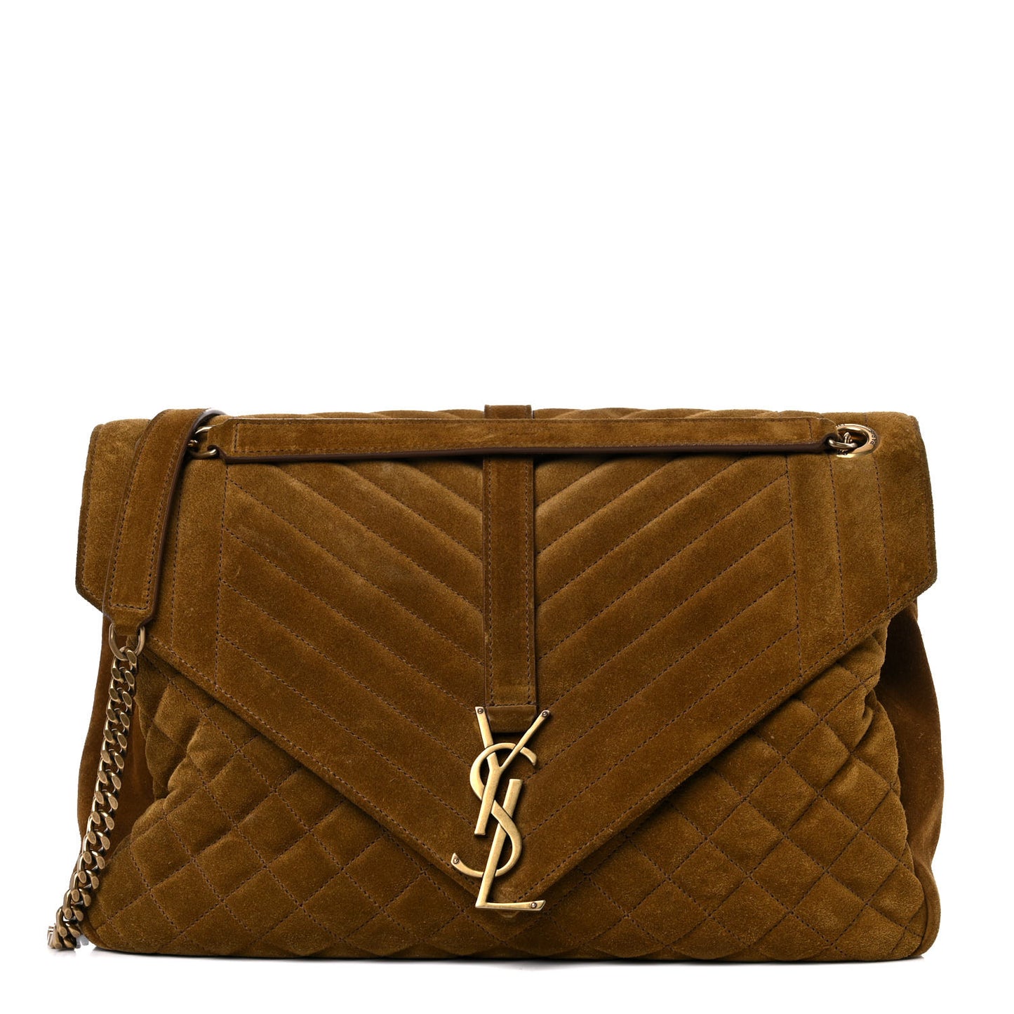 Suede Mixed Matelasse Tri-Quilt Large Monogram Envelope Satchel Brown