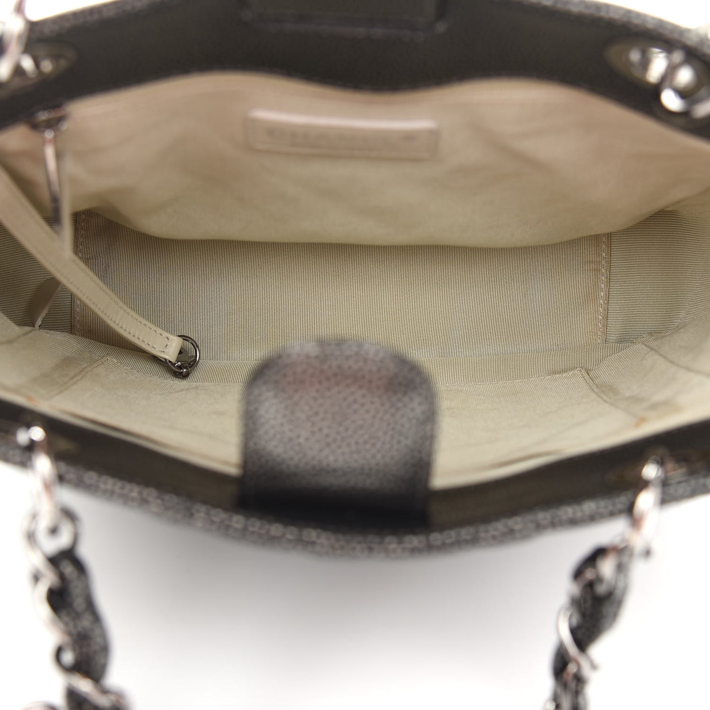 Metallic Caviar Quilted Petit Shopping Tote PST Dark Silver
