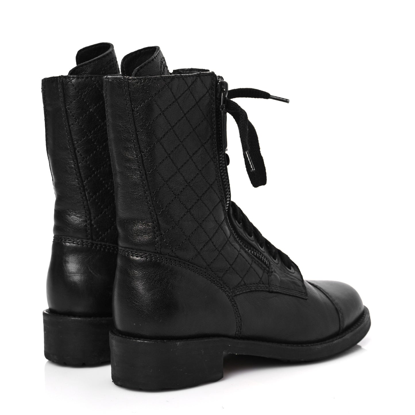 Sheepskin Quilted Lace Up Combat Boots 35 Black