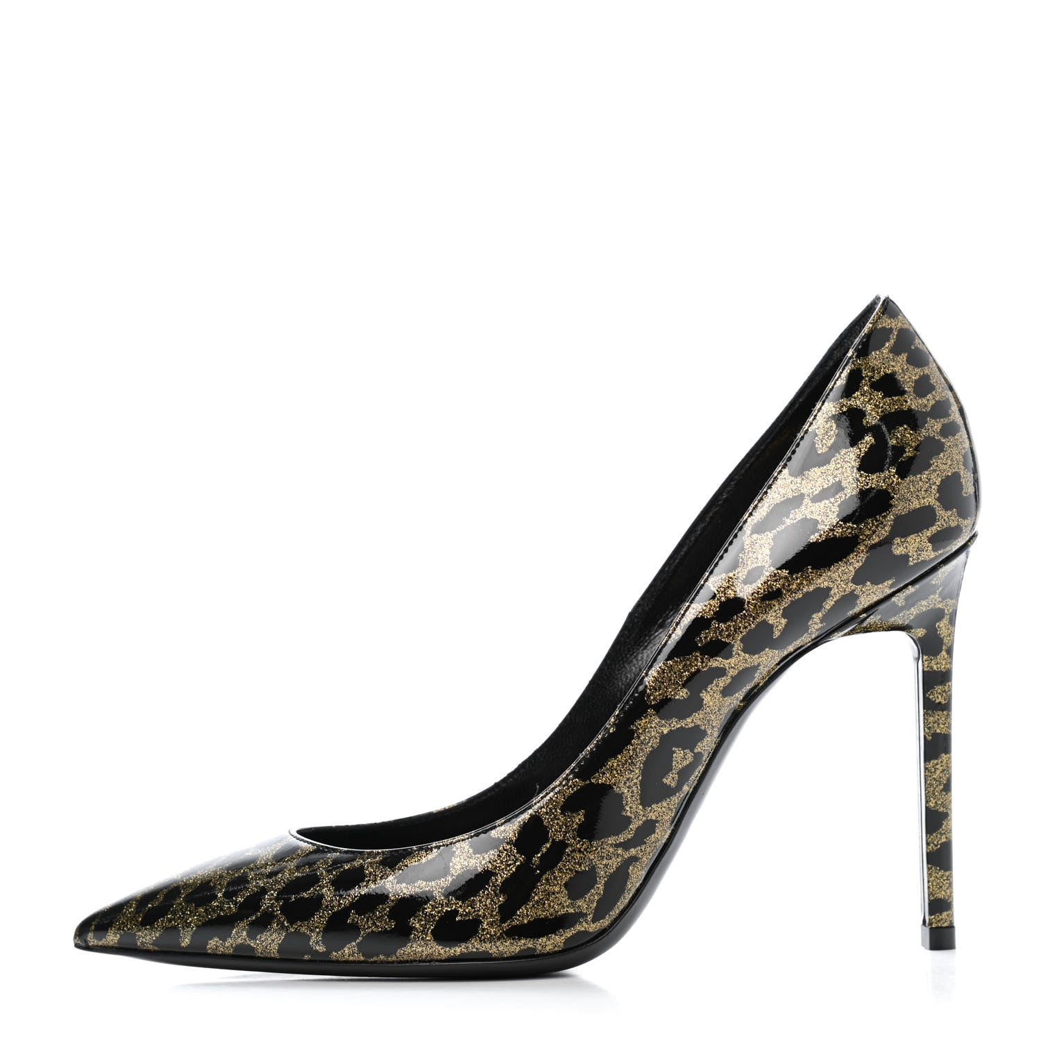 Saint Laurent Patent Glitter Leopard Print Anja 105 Pumps 38.5 Gold Black 1 of 4