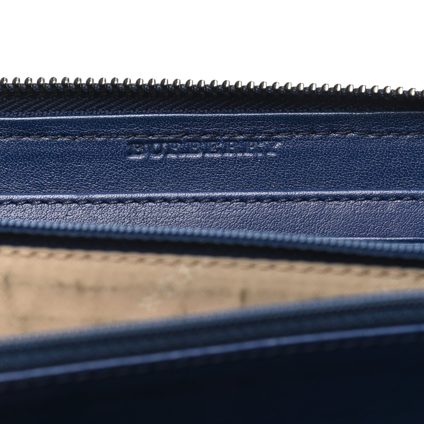 Patent Check Embossed Large Zip Around Wallet Blue
