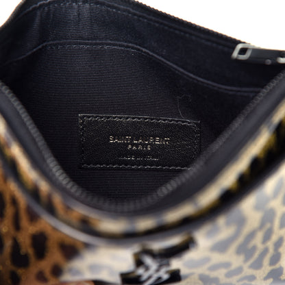 Saint Laurent Patent Glitter Leopard Monogram Zip Pouch Gold Black 6 of 7