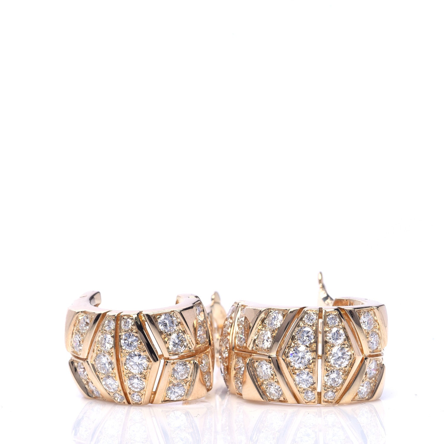 Cartier 18K Yellow Gold Diamond Chevron Clip-On Hoop Earrings 3 of 7