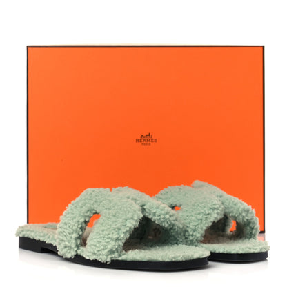 Hermes Woolskin Oran Sandals 37.5 Vert D’Eau 8 of 8