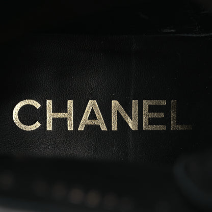 Chanel Wool Tweed Calfskin Chain Lace Up Combat Boots 38 Black White 9 of 11