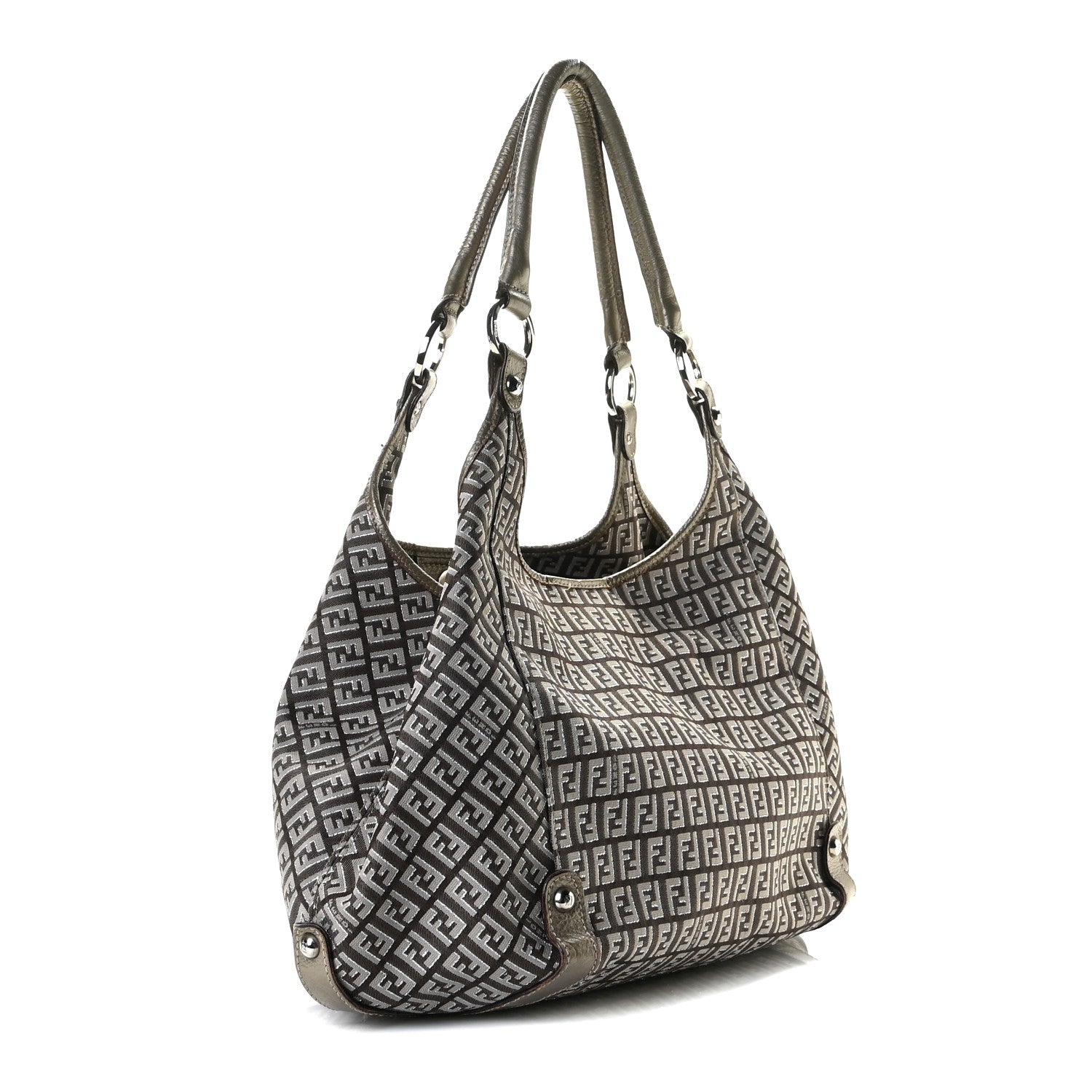Fendi Zucchino Vachetta Shoulder Bag Caffe Argilla Canna di Fucile 2 of 15