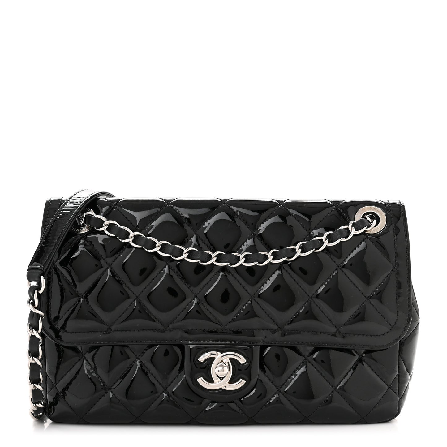 Patent Quilted Large Coco Shine Flap Black